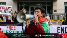 Kabid. Kominfo Hima Persis DKI Jakarta Farhan saat orasi bela palestina. @okedaily.com /istimewa