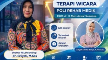 Direktur Erliyati, pada flyer terapi wicara poli rehab medik RSUD dr. H. Moh. Anwar Sumenep. ©okedaily.com