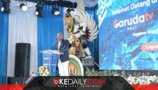 Kepala Garuda TV Bali dan Garuda FM Bali, Made Muliawan Arya, saat sambutan pada peresmian kantor operasional biro. ®okedaily.com 