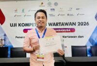 Prengki Wirananda, pengurus SMSI Sumenep sekaligus Pemimpin Redaksi Klikmadura, berhasil lulus Uji Kompetensi Wartawan (UKW) Tingkat Utama yang digelar LPDS Jakarta bersama SKK Migas-KKKS Jabanusa di Surabaya, 8-10 September 2026. ®okedaily.com [Foto: Istimewa]